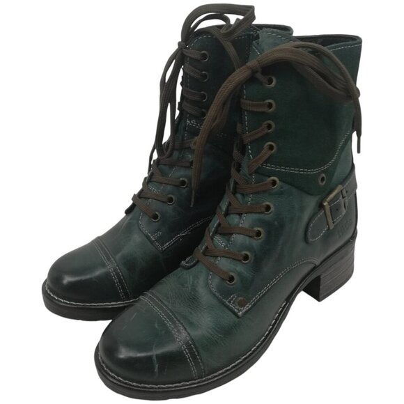 Taos Crave Leather Blue Green Moto Boots Size 37 US 6-6.5 Suede Teal Harness Zip - Picture 1 of 12